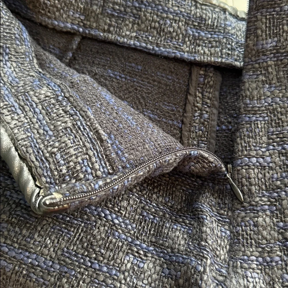 Zara Woman Ladies Black/Blue Tweed Skirt Waist Black Leather Trim Size S - Picture 8 of 9